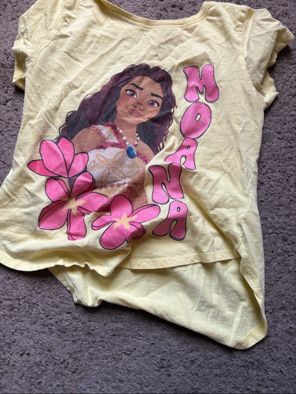 Moana Yellow Short Sleeve Tee with Pink Floral Graphic